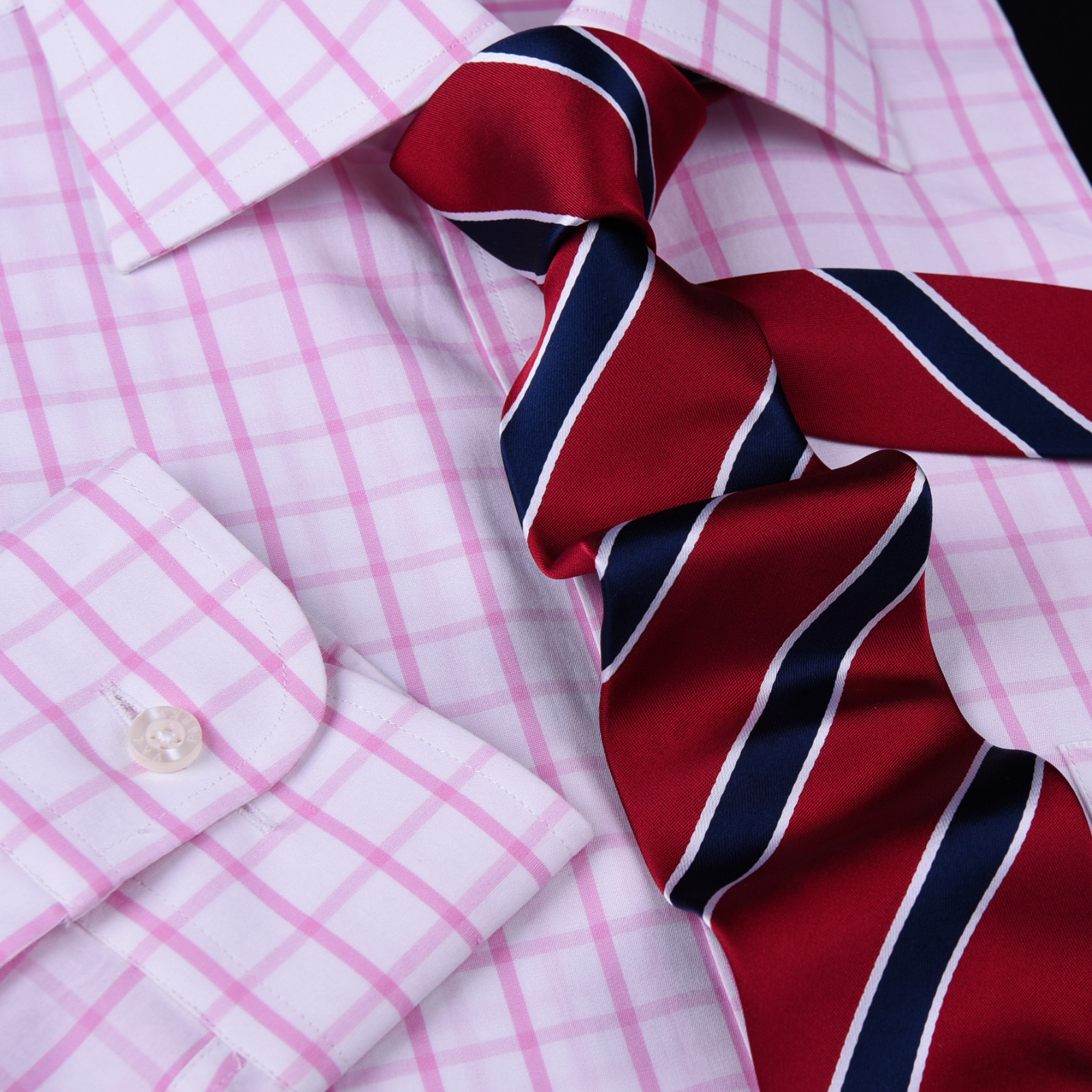 Mens Pink Plaids & Checks Formal Business Dress Shirt Lightweight Easy Iron Top