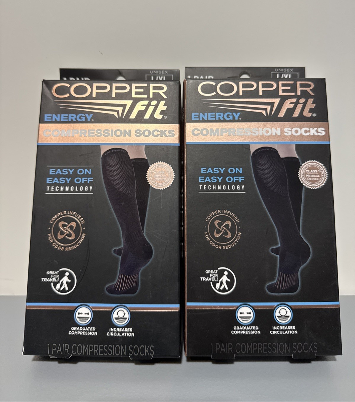 Copper Fit Unisex Compression Socks Black, US M 9-12, W 10-13 Pack of 2