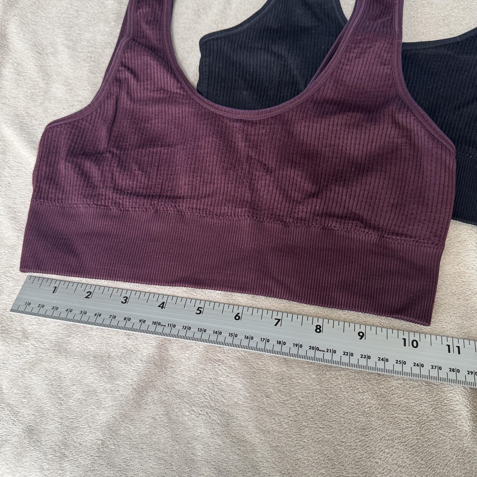 Avia Sports Bra Womens Small Black Purple Ribbed Wireless Stretch Knit 2 Pack