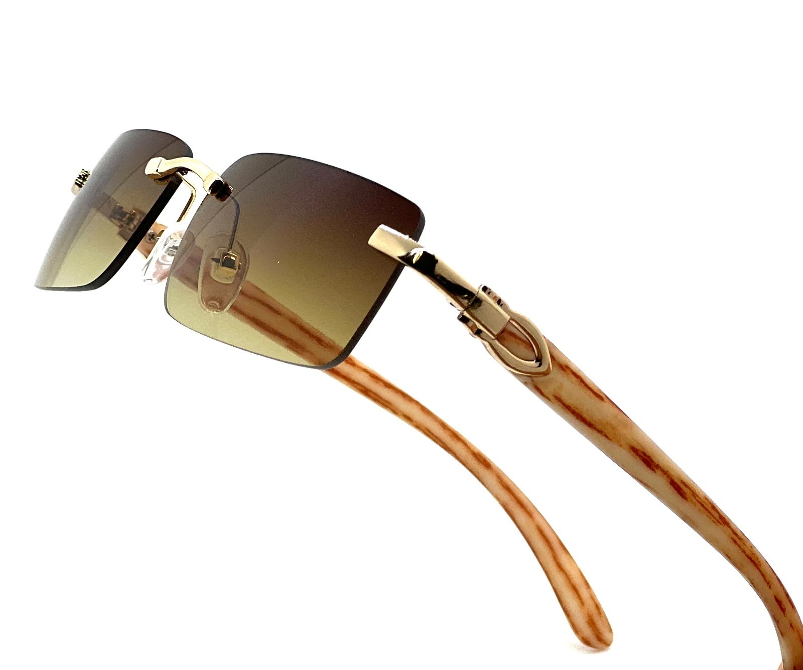 Mens Classy Style Wood Buff Retro 90s Hip Hop Rapper Gangster Rimless Sunglasses