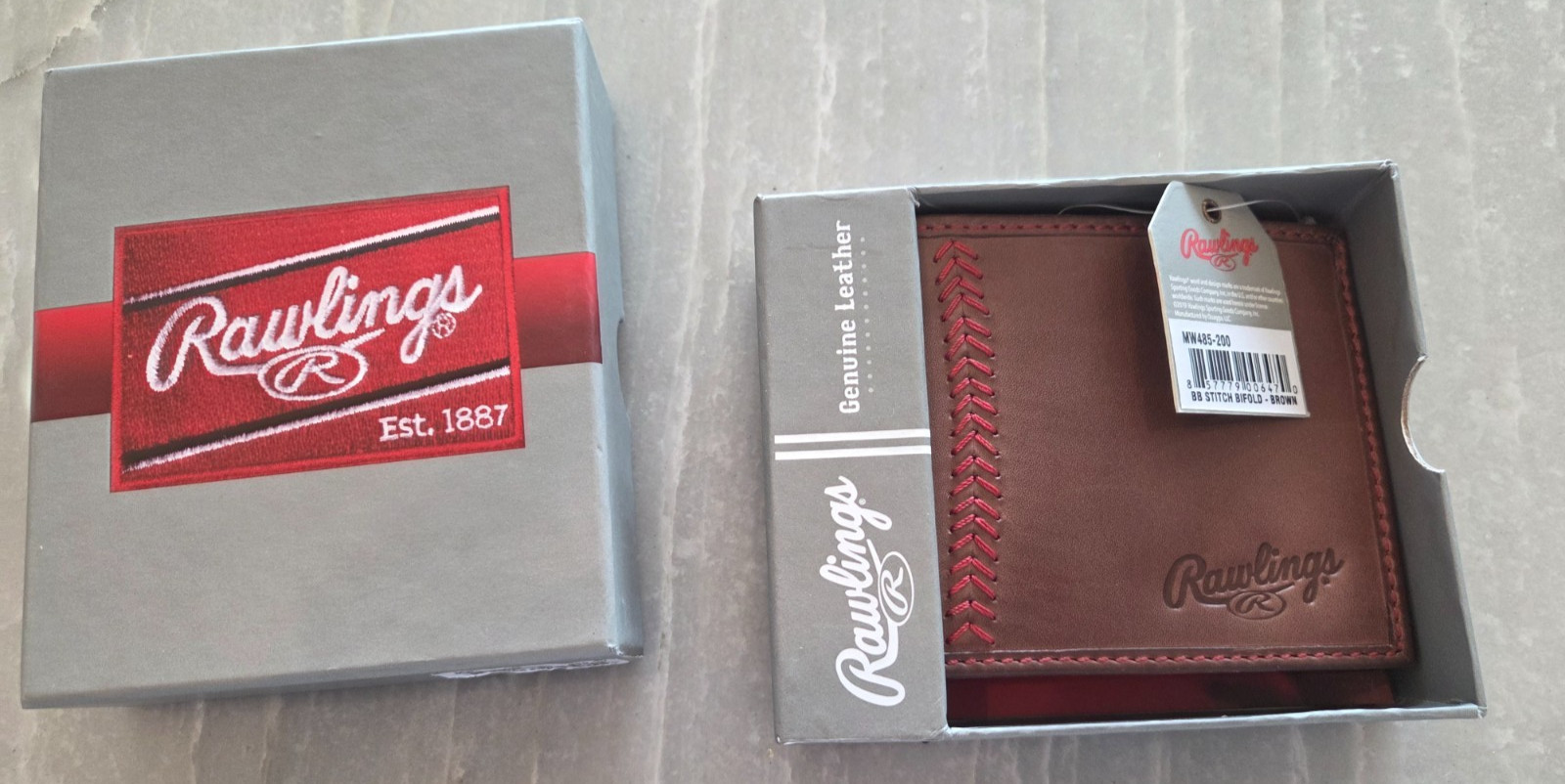NEW NWT Rawlings Dark Brown Tanned Leather Baseball Stitch Wallet for Men