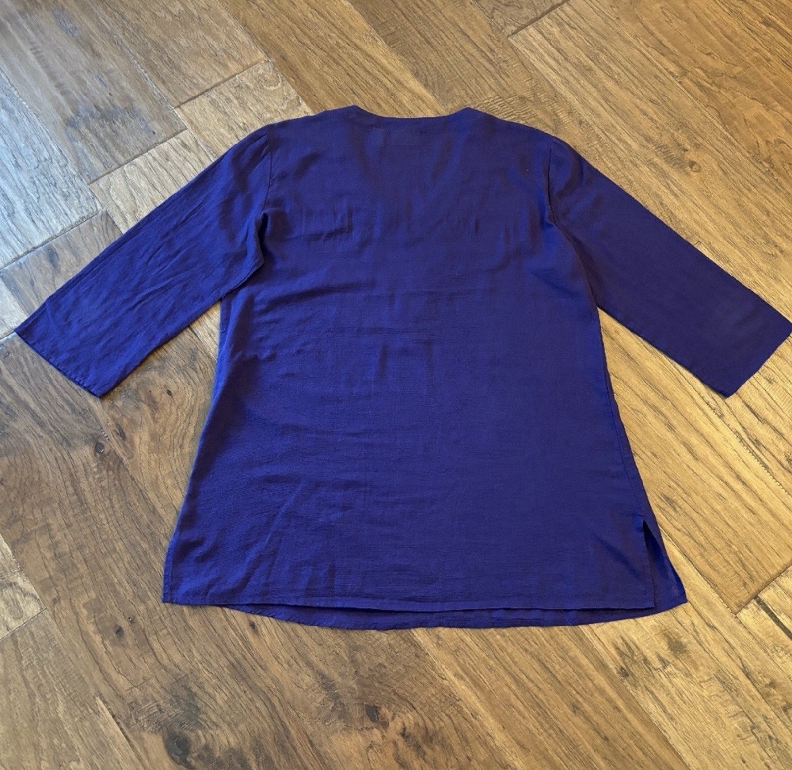 Chico’s Dark Purple V Neck Embellished Cotton Tunic Size 1 Reg 8/10 Med