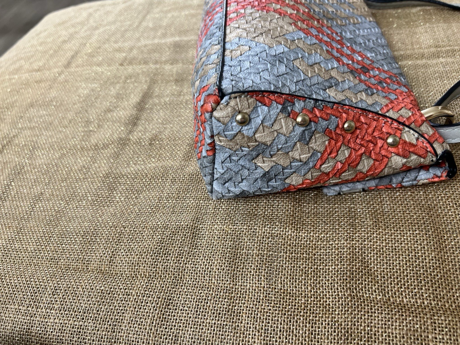 Woven Plaid Pattern Clutch Shoulder Bag with Turn-Lock Closure