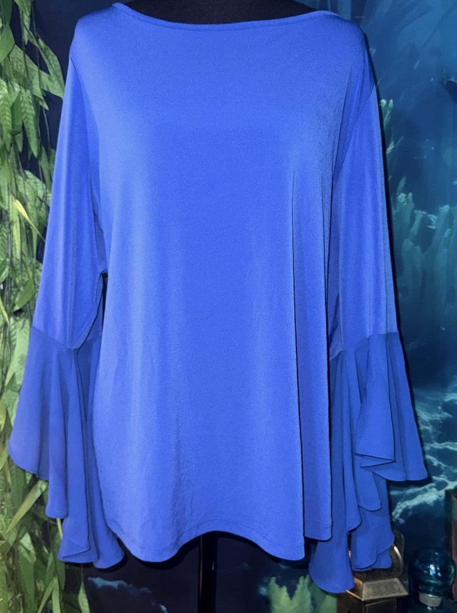 Polyester/spandex blend blouse, Carmen by Carmen Marc Valvo, cape-sleeve style