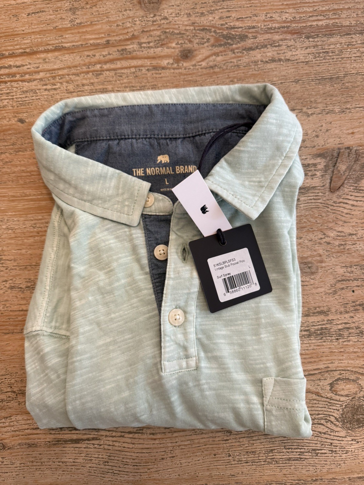 The Normal Brand NWT Vintage Slub Pocket Polo Shirt Surf Spray Large L