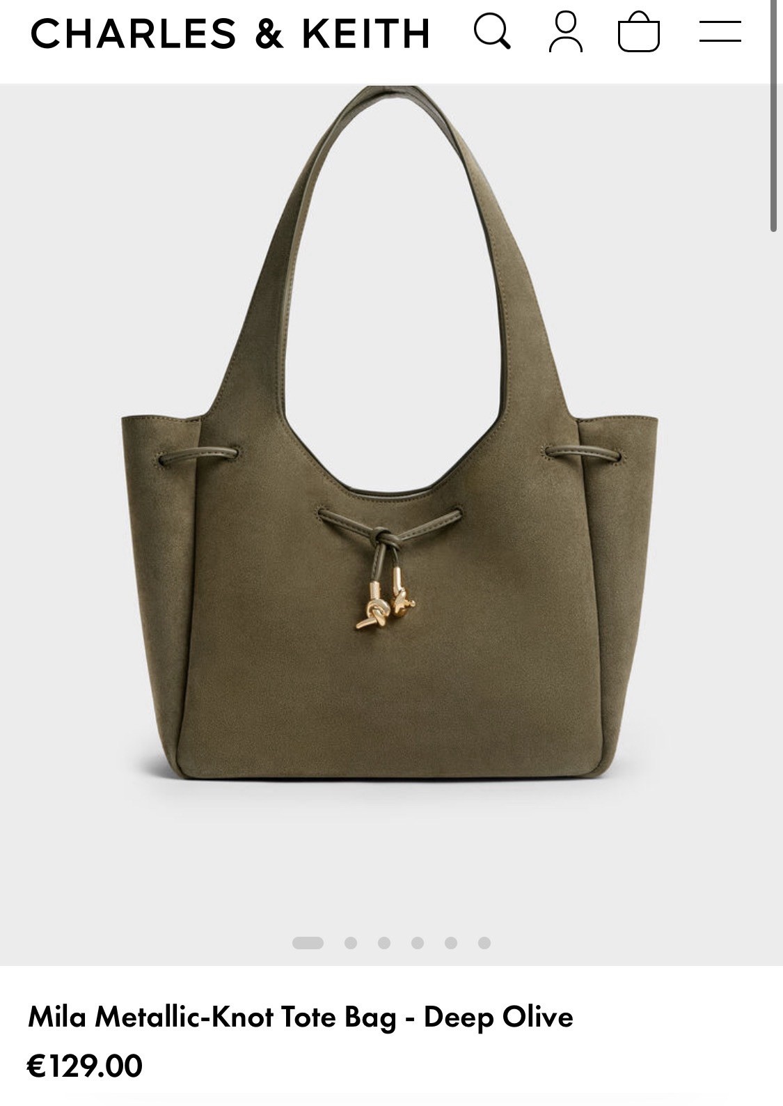 CHARLES & KEITH Women’s Deep Olive Tote Bag Double Handles Knot w/ Pouch