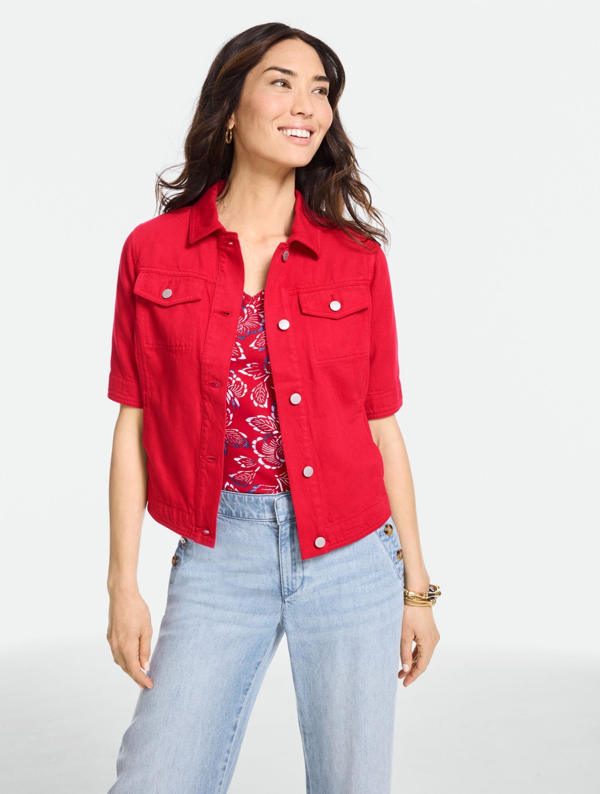 Short Sleeve Jean Jacket at Talbots, NWT $119, All size, color RED POP