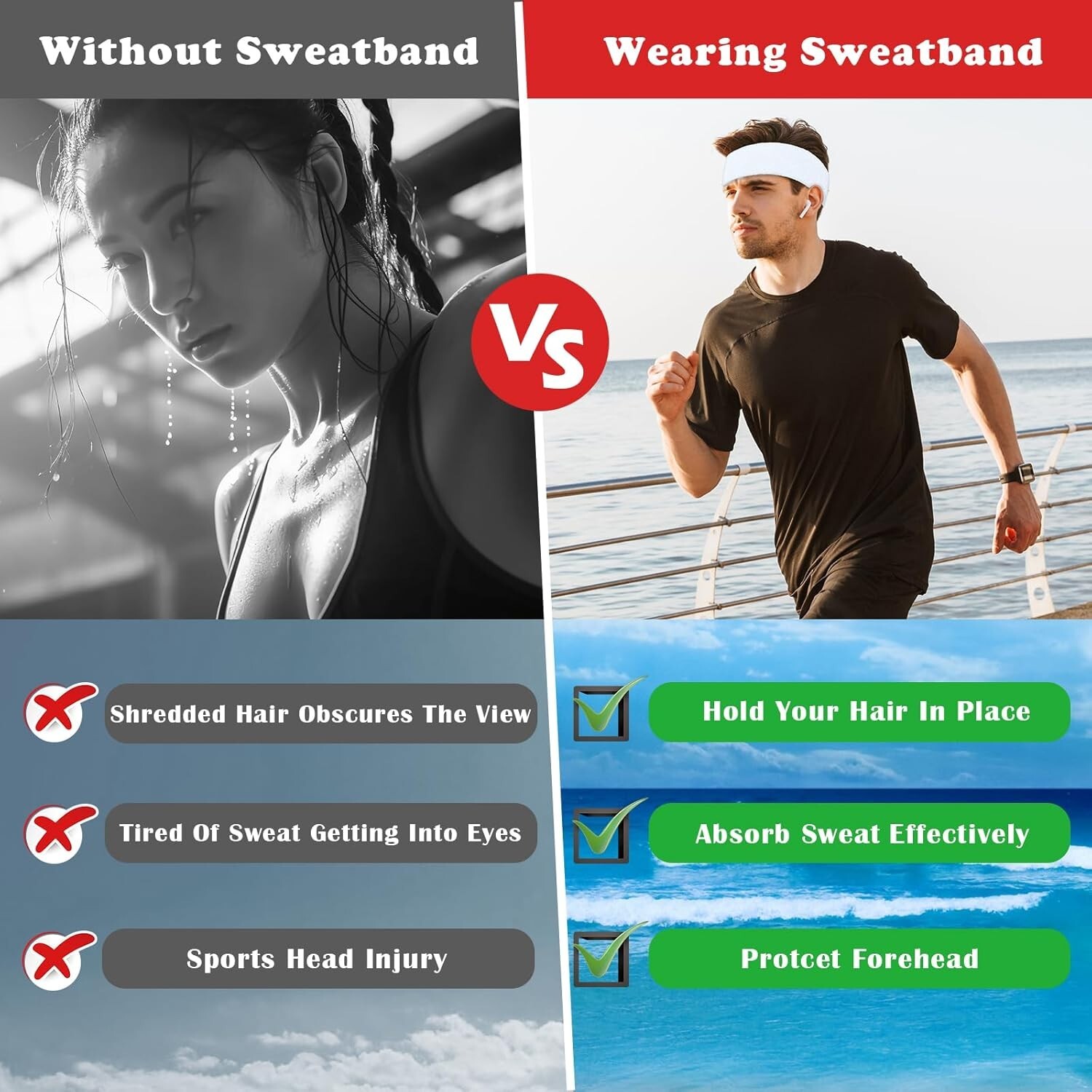 3pack Sports Headband Yoga Gym Sweatband Women Men Hair Bands Head Sweat Band