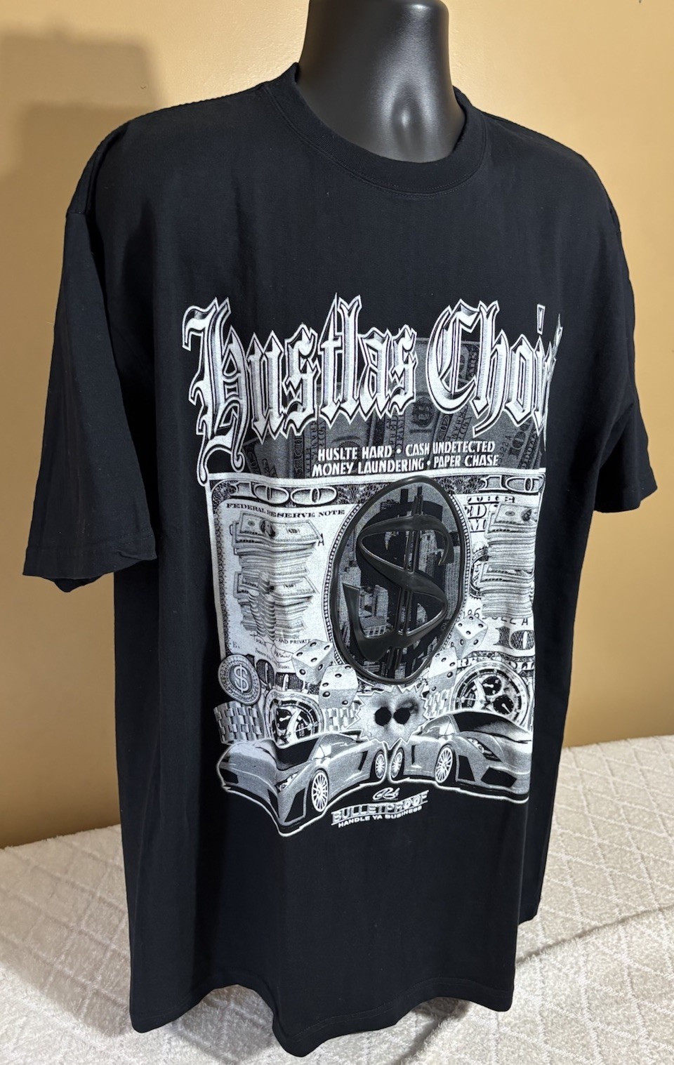 Hustlas Choice Bulletproof Handle Ya Business Money Cars Hustle Hard Tee Size 3X