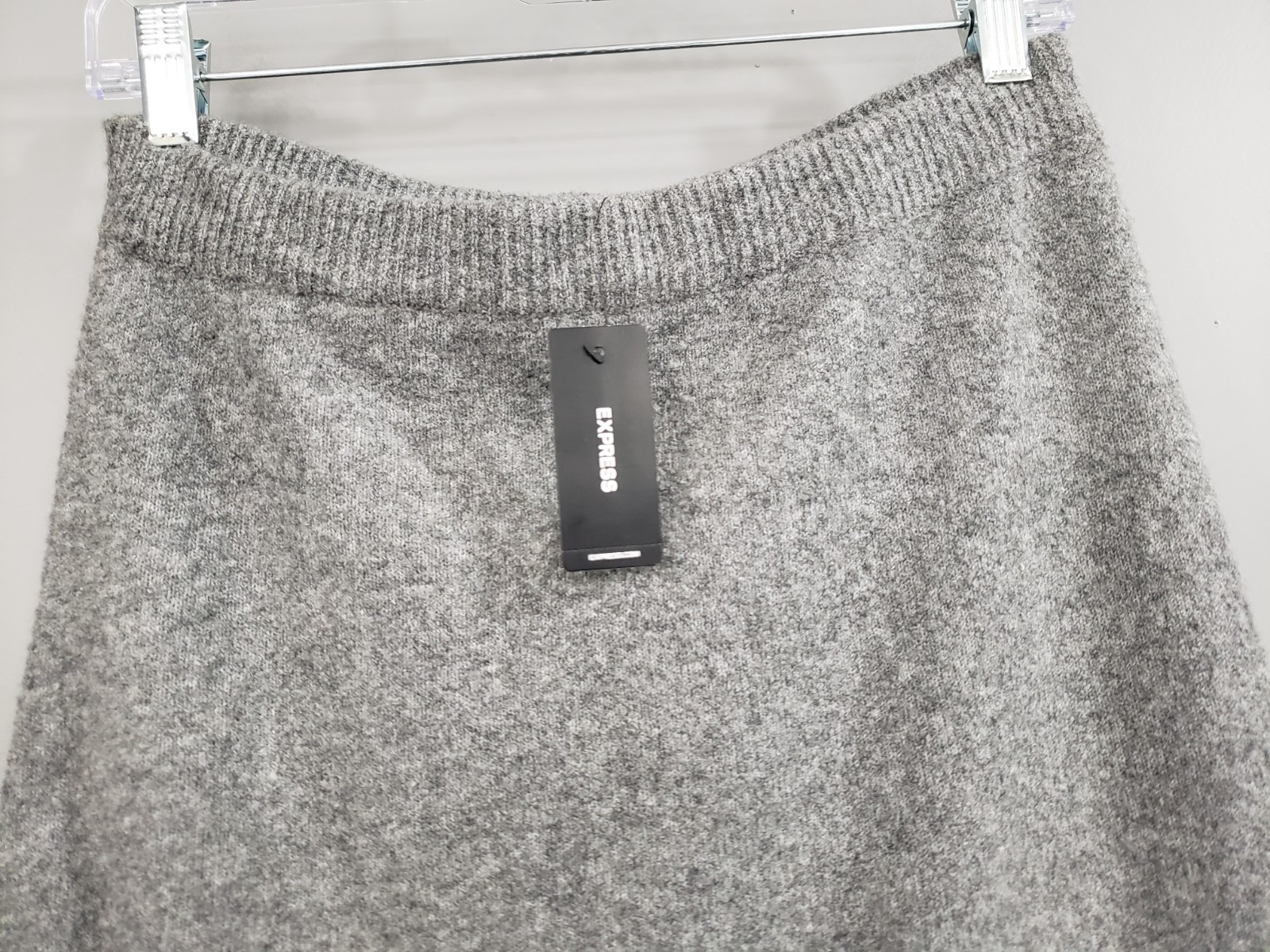 EXPRESS Long Maxi Gray Back Slit Elastic Waistline Wool Blend Skirt Old Money