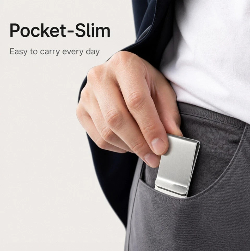 2 Pack Stainless Steel Money Clip Slim Silver Cash Holder Pocket Bill Clip