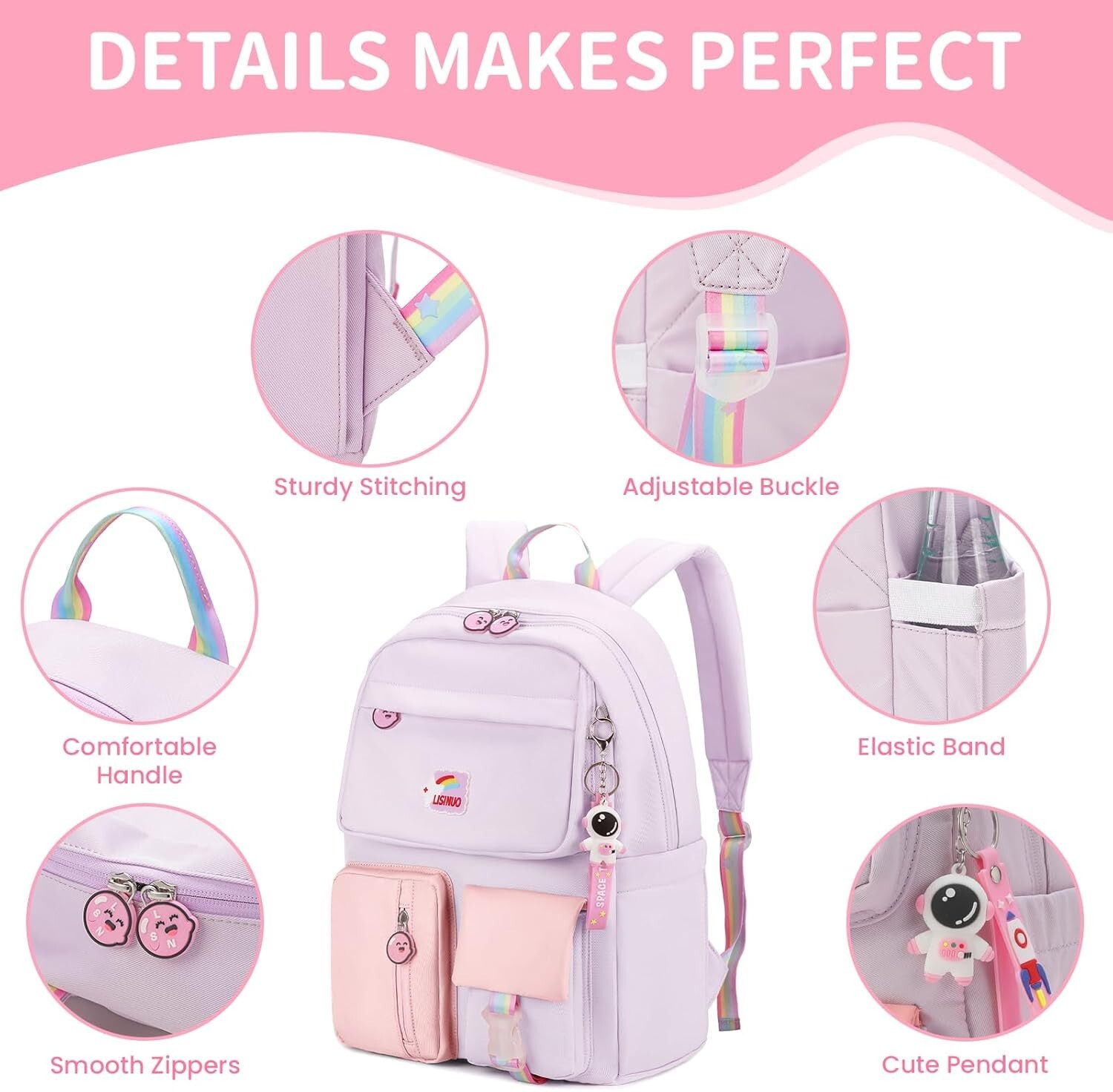 Kids Girls Backpack Back to School 17in Large and Durable Cute Purple