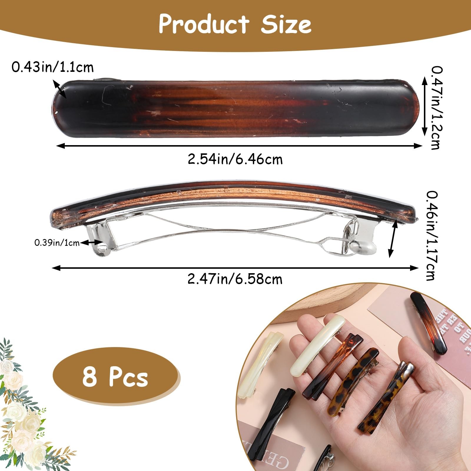 8Pcs French Barrette Hair Clips Small Tortoise Shell Hair Clip Acetate French…