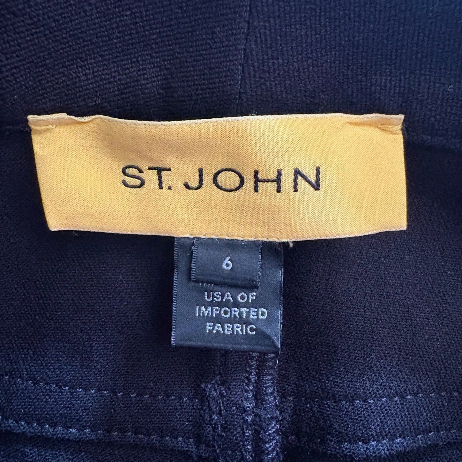 St John Black Bootcut Knit Pants Size 6 Gold Studded Back Pocket Glam Old Money