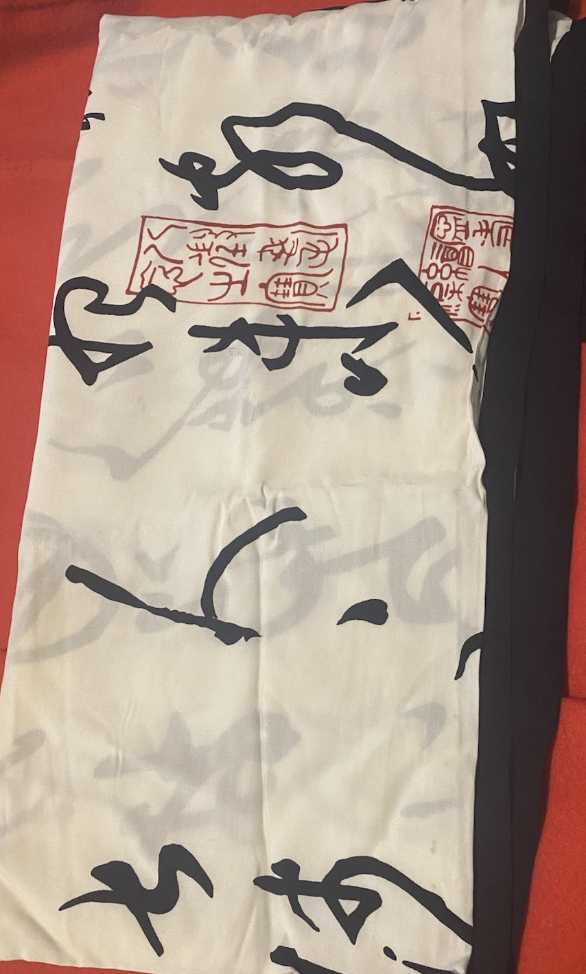 Van Klee Silk Scarf with Abstract Black and Red Calligraphy Pattern