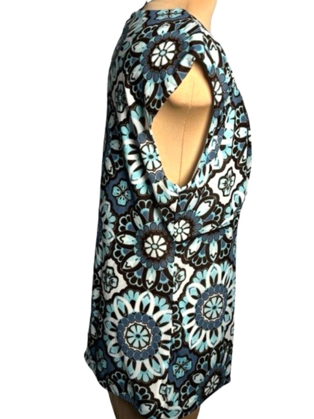 Ann Taylor Blue Medallion Print Cap Sleeve Blouse Lightweight Top Size XLarge