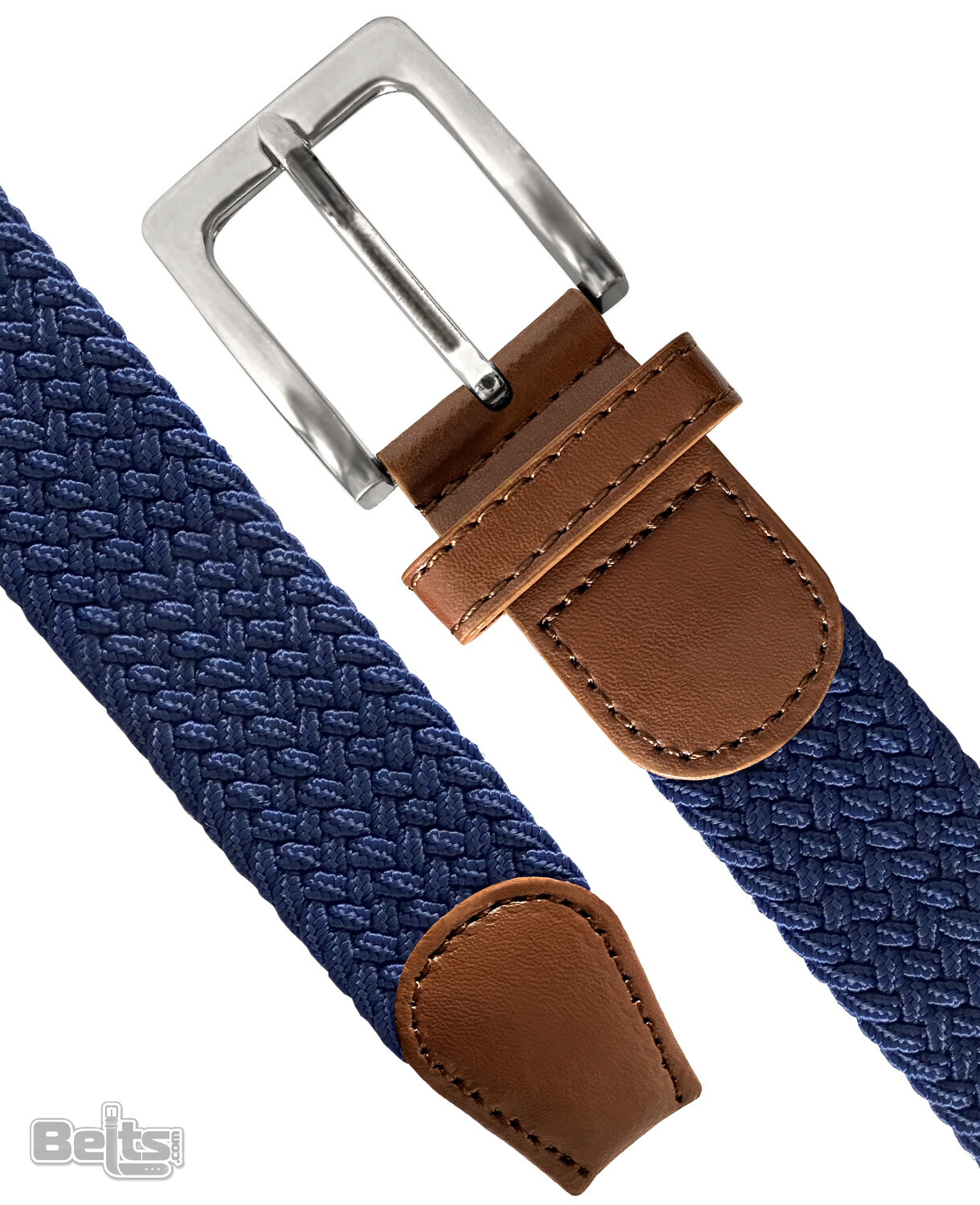 Navy Stretch Belt Braided Elastic Casual Weave Canvas Fabric Woven Belt 1-3/8″