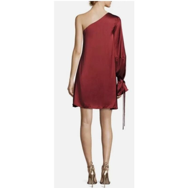 Tanya Taylor One Shoulder Mini Dress Womens 12 Burgundy Good Satin Asymmetrical