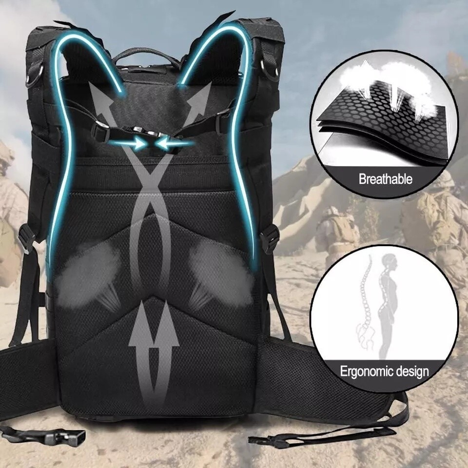30L Outdoor Military Black Tactical Rucksack Backpack Camping Hiking Travel Bag