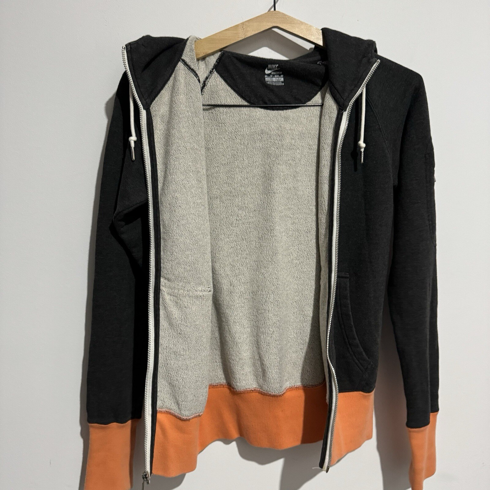 Nike Womens Charcoal Grey Orange Full Zip Hooded Jacket Size XS Fleece Active