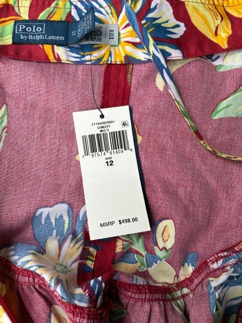 NWT POLO RALPH LAUREN 12 SPAGHETTI STRAP SEXY RED FLORAL PRINTED DRESS