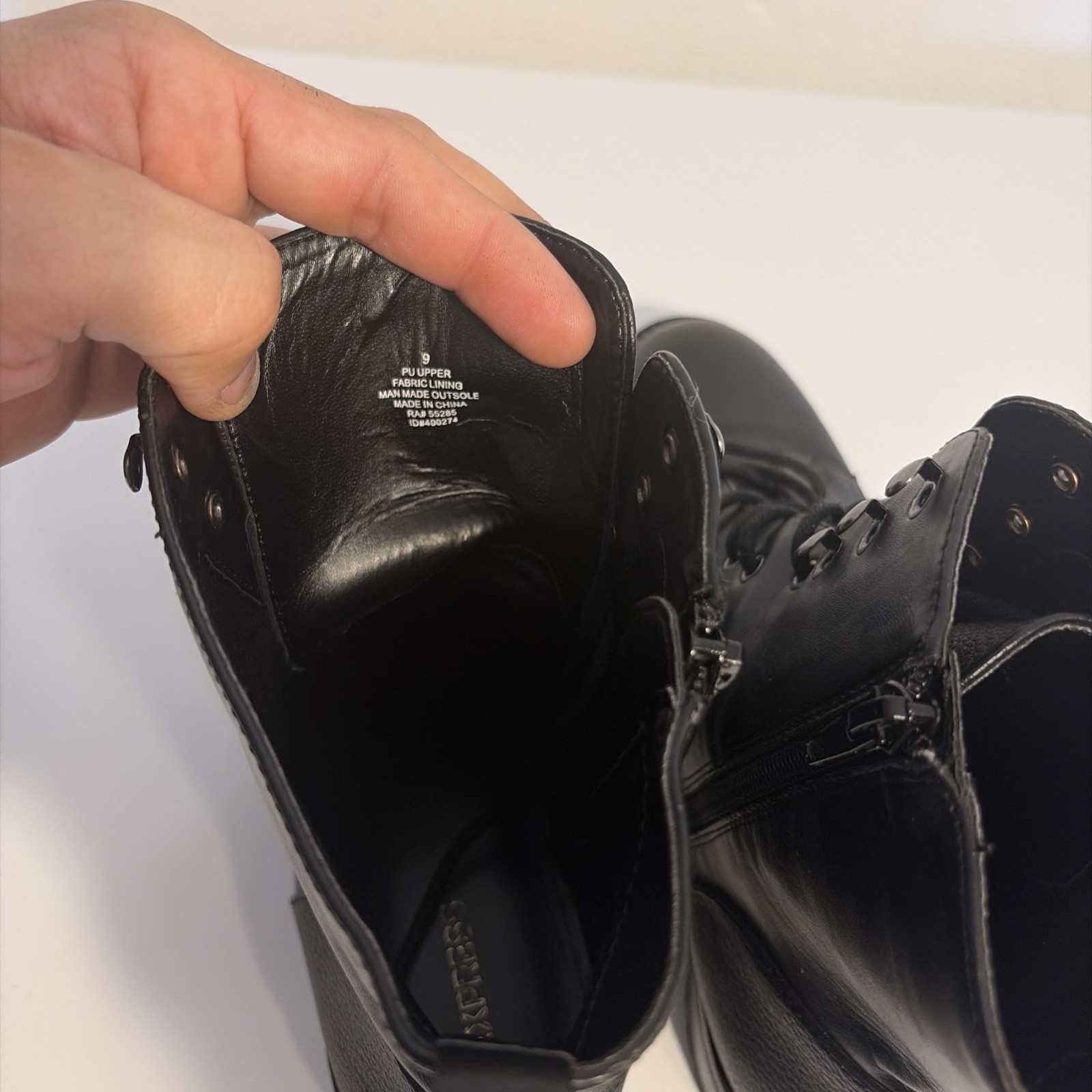 Express Combat Boots Womens 9 kayte Lug Lace Up Mid Calf Black Leather