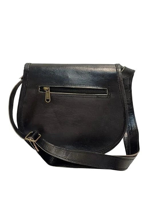 Women Vintage Looking Leather Messenger Bag Handmade Purse Cross Body (Black)