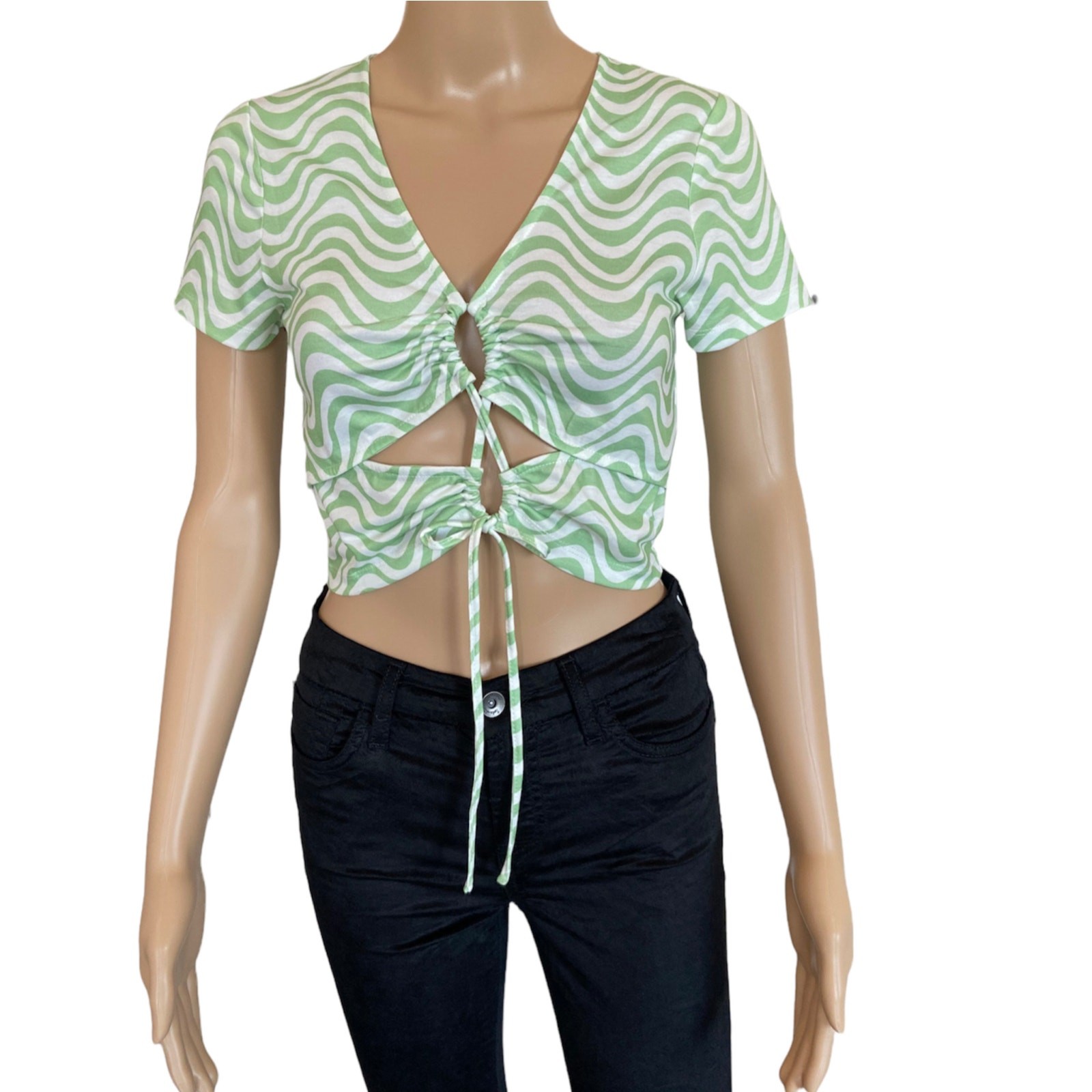 Le Lis Green Swirl Print Cutout Crop Top Size S
