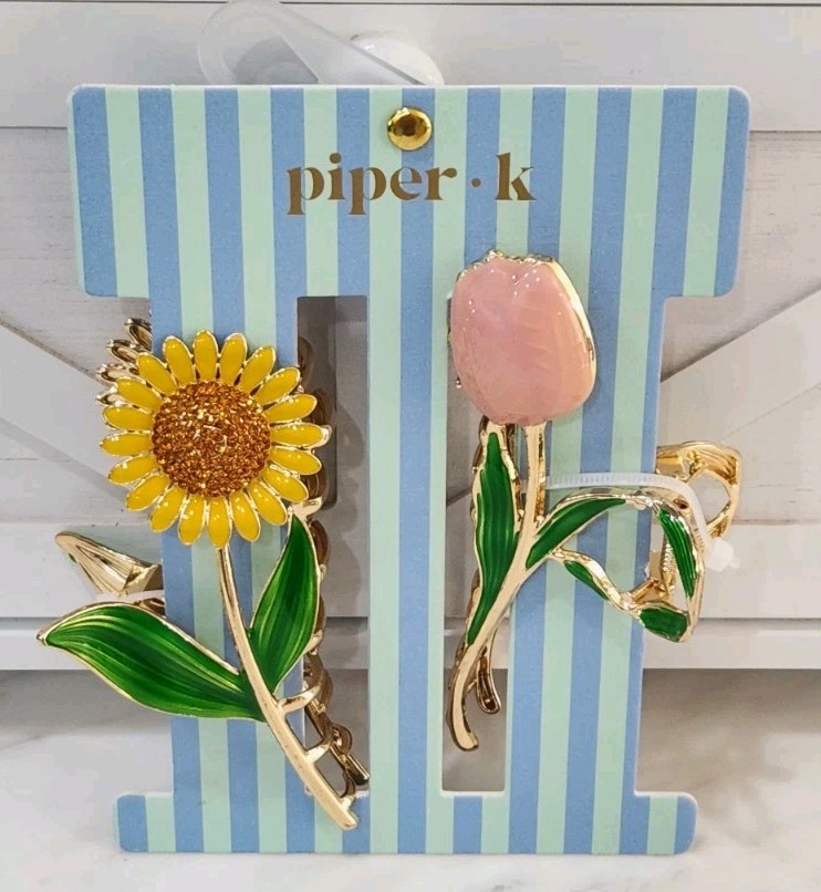 NEW! Piper K Sparkling Sunflower & Tulip Hair Claws Set 2