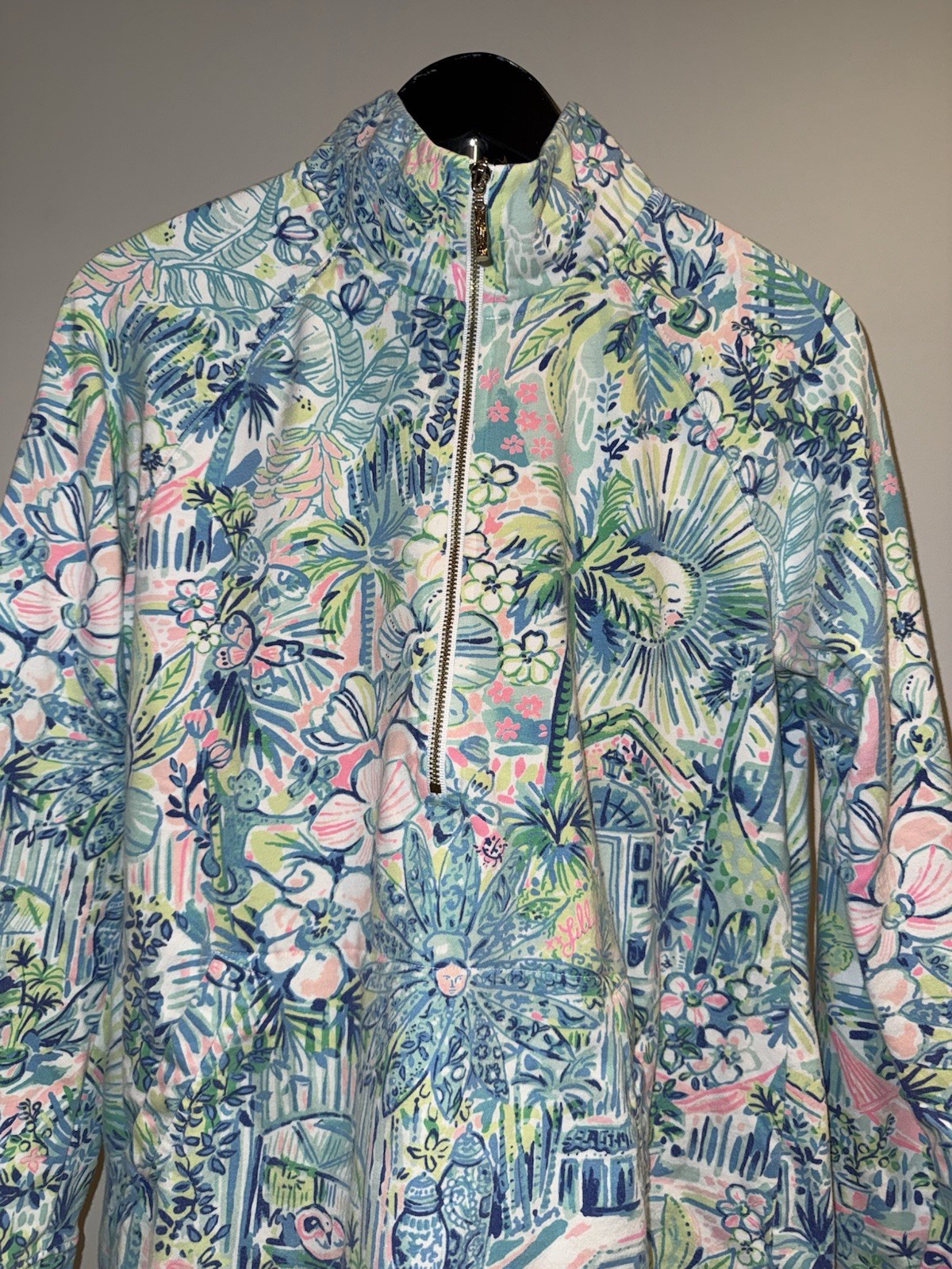 Lilly Pulitzer “Lilly’s House” print half zip pullover, sz S, see description