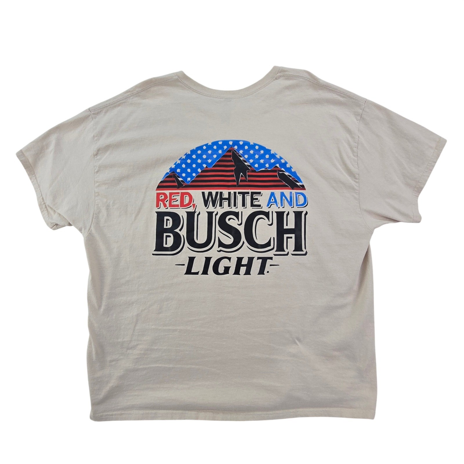 Busch Light Beer T-Shirt Mens 3XL Tan Red White and Busch Patriotic USA America