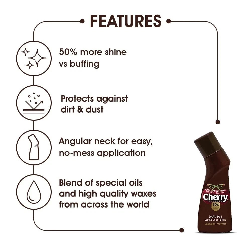 Cherry Blossom Liquid Wax Polish (Dark Tan) – 75 ml (Pack of 3)