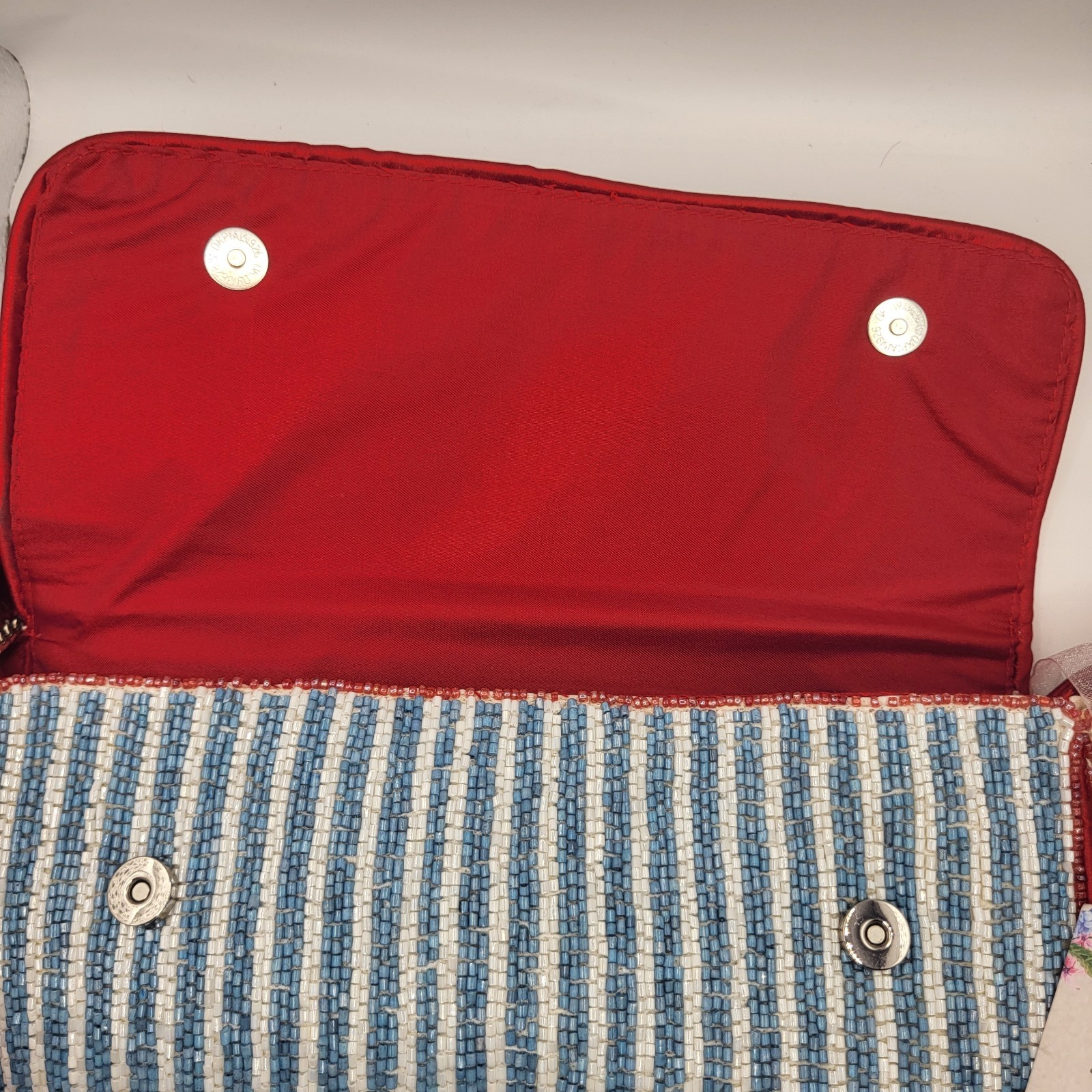 New Handcrafted in India Lobster Beaded Shoulder Bag Red Blue with Bag Charm