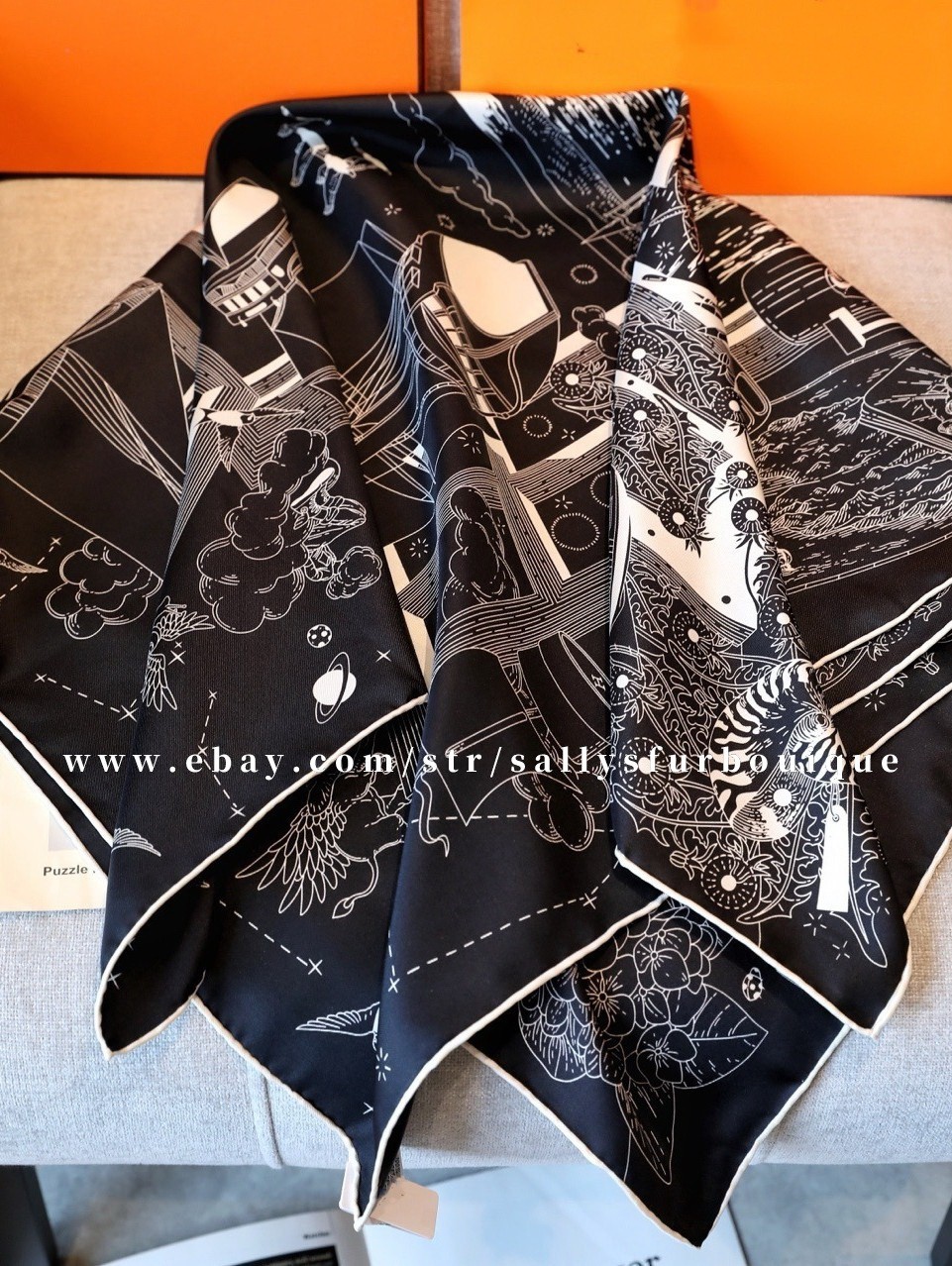 2026 Sallys Boutique 18 Momme Heavy Twill Silk Wrap Scarf Boats Print Shawl 35″