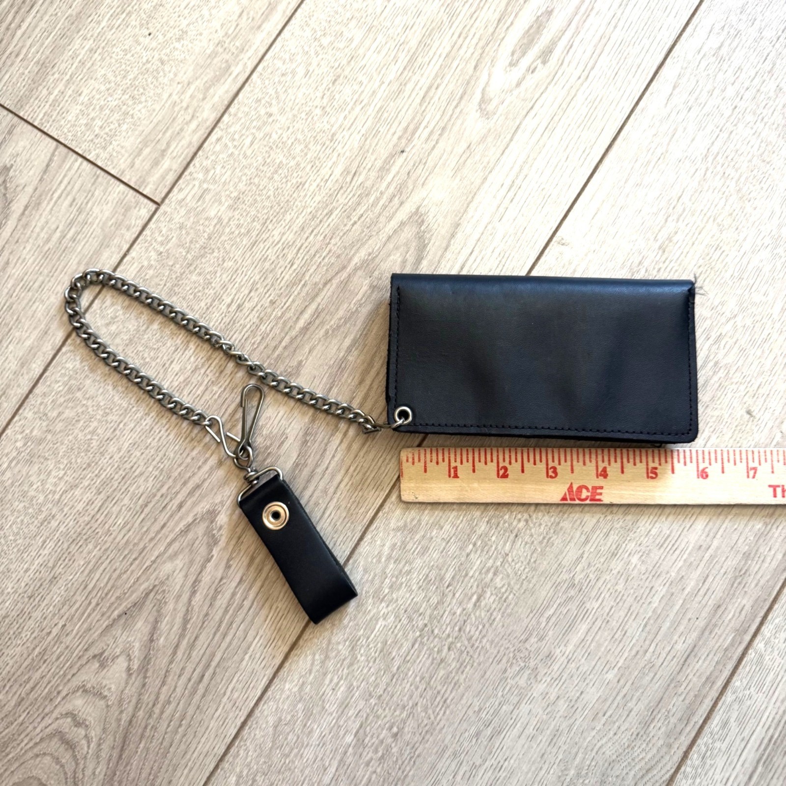 Men’s Leather Wallet Black Rivet Studded Chain Tri-fold Motorcycle Biker Edgy