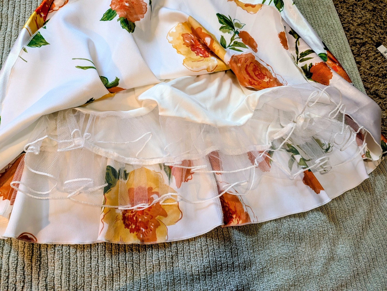 Trixxi Floral Fit & Flare Sweetheart Strapless Short Dress White Orange 13