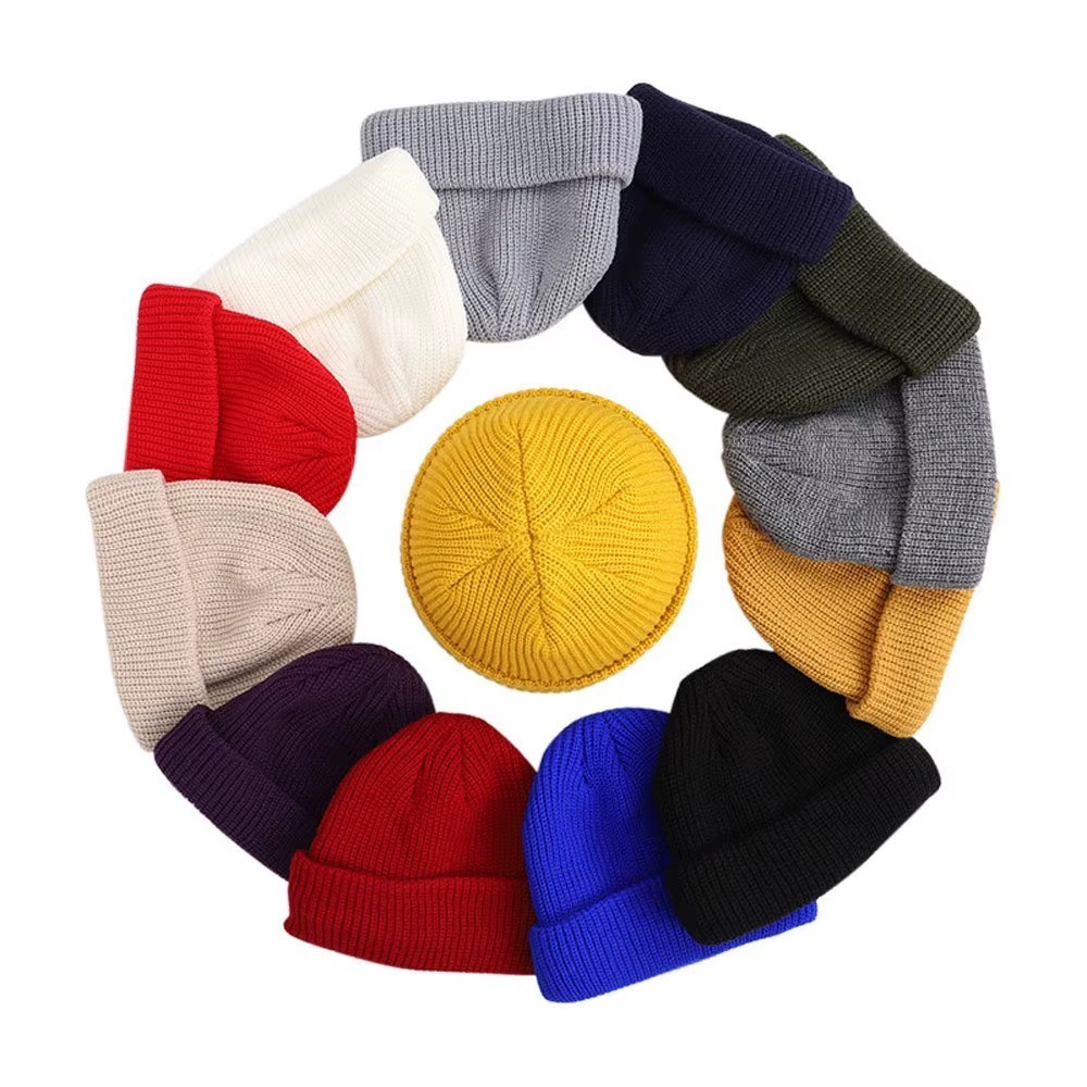 Mini Short Fisherman Beanie Hat Ribbed Docker Winter Warm Knitted Skull Cap cuff