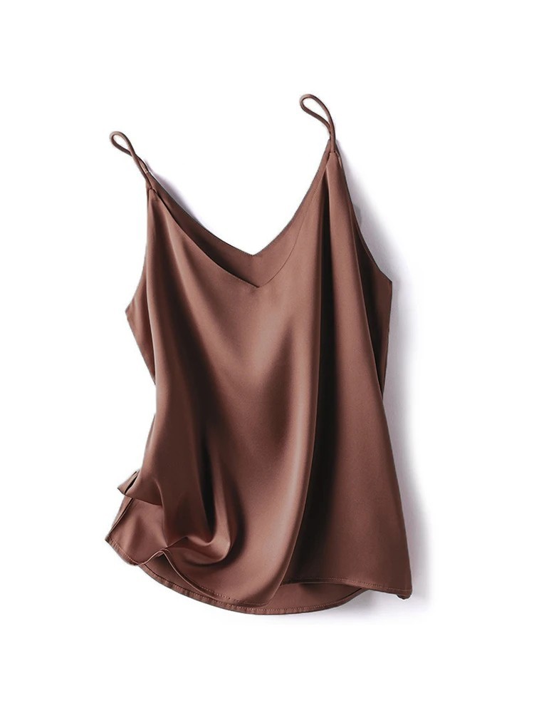 Women Satin Silk Camisole Tank Top Vest V Neck Strap Undershirt Casual Basic