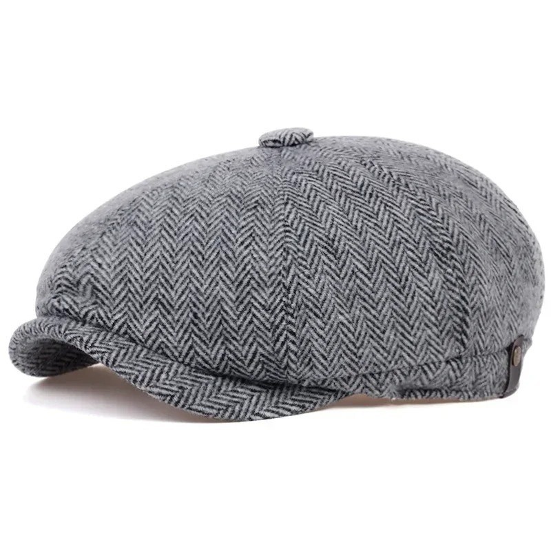 Peaky Blinders Hat Newsboy Flat Cap, Driver, Herringbone Tweed Wool Style