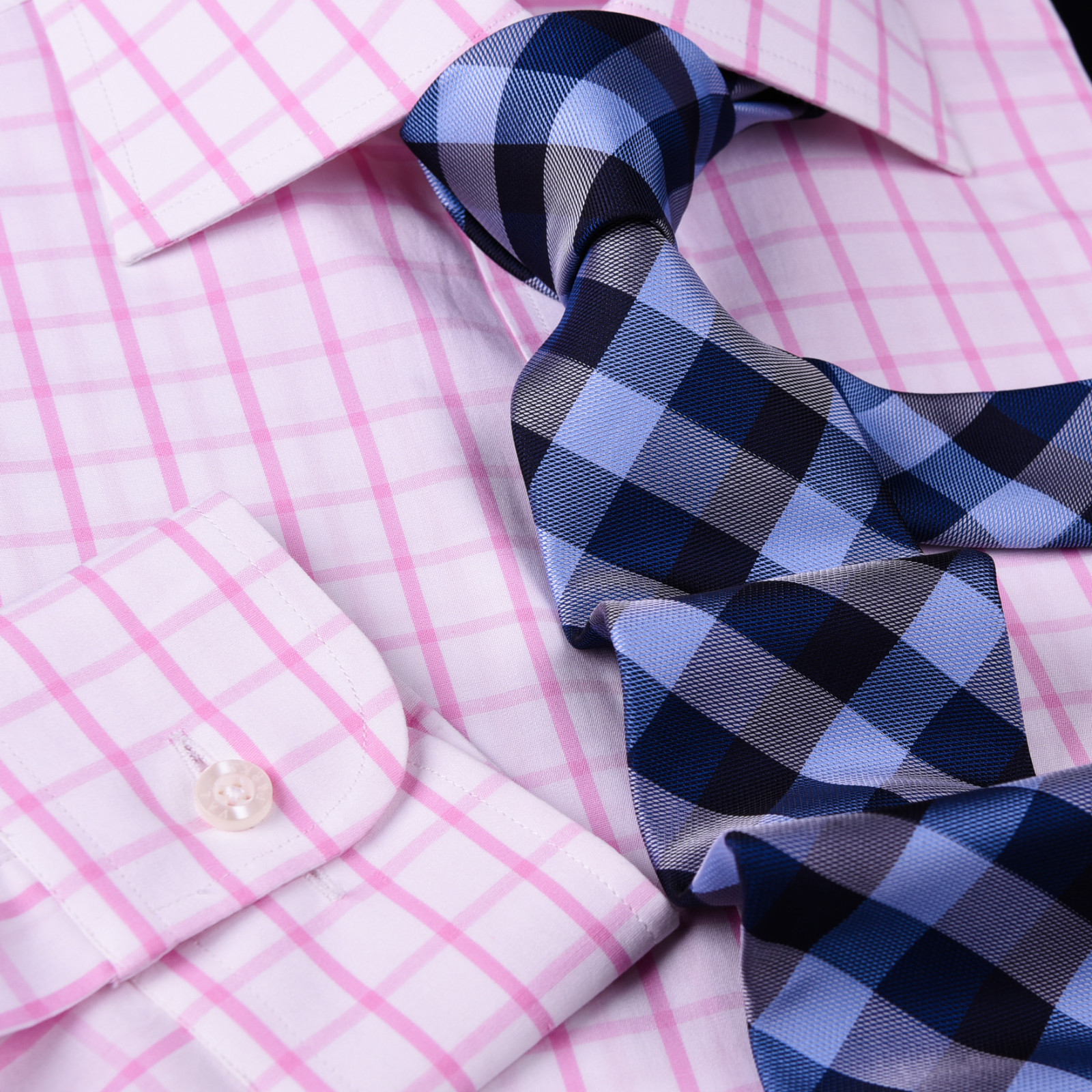 Mens Pink Plaids & Checks Formal Business Dress Shirt Lightweight Easy Iron Top