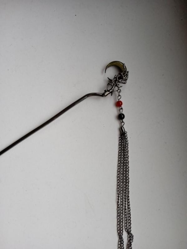 Retro Style Gray & Khaki Crescent Moon Chinese Hairpin Size 17 Cm
