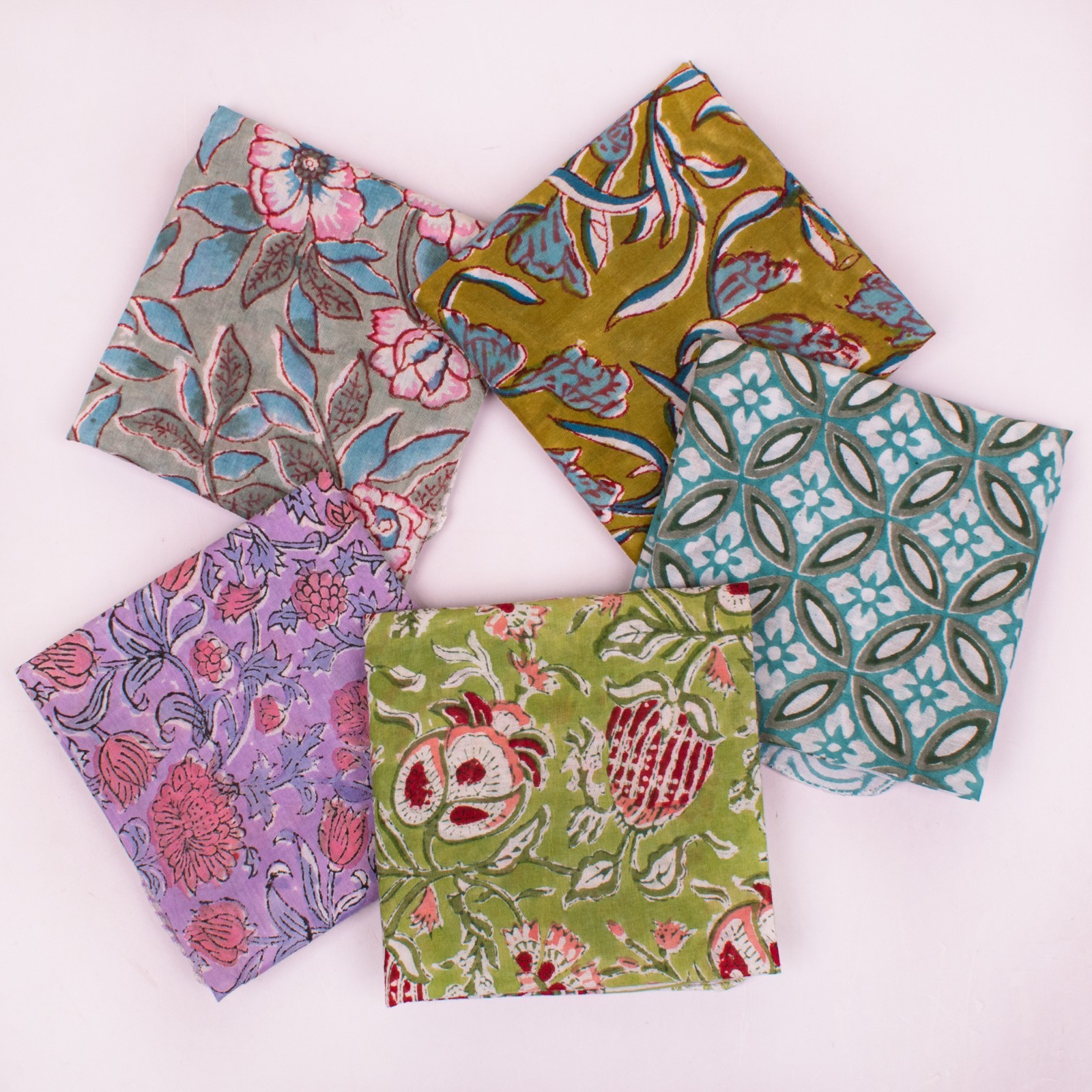 Set Of 5 Bohemian Style Cotton Multi-Color Handmade Square Scarf Cowgirl Bandana