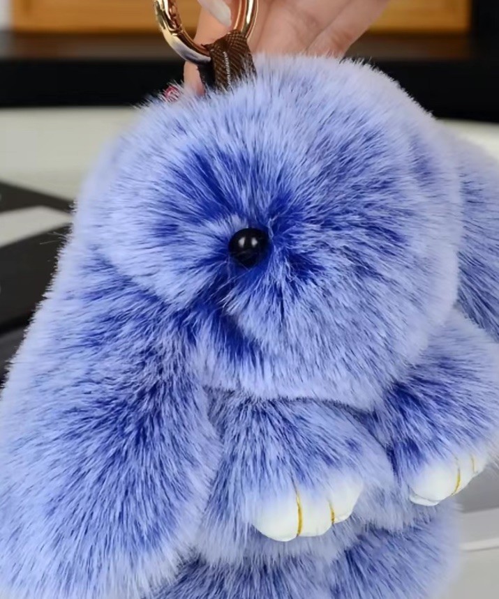 Blue Lavender Bunny Lulu Keychain Bag Charm Fluffy Faux Fur 6” + Dustbag