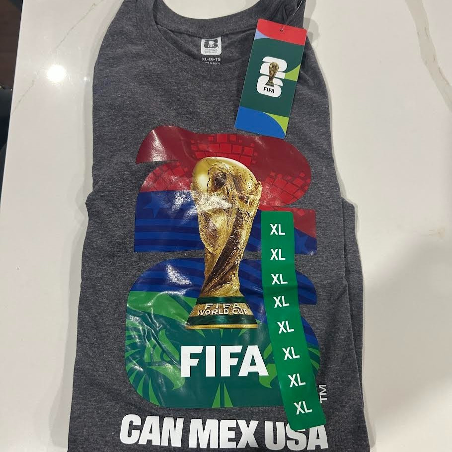 FIFA World Cup Men’s Gray Graphic Print Logo Crew Neck Short Sleeve T-Shirt