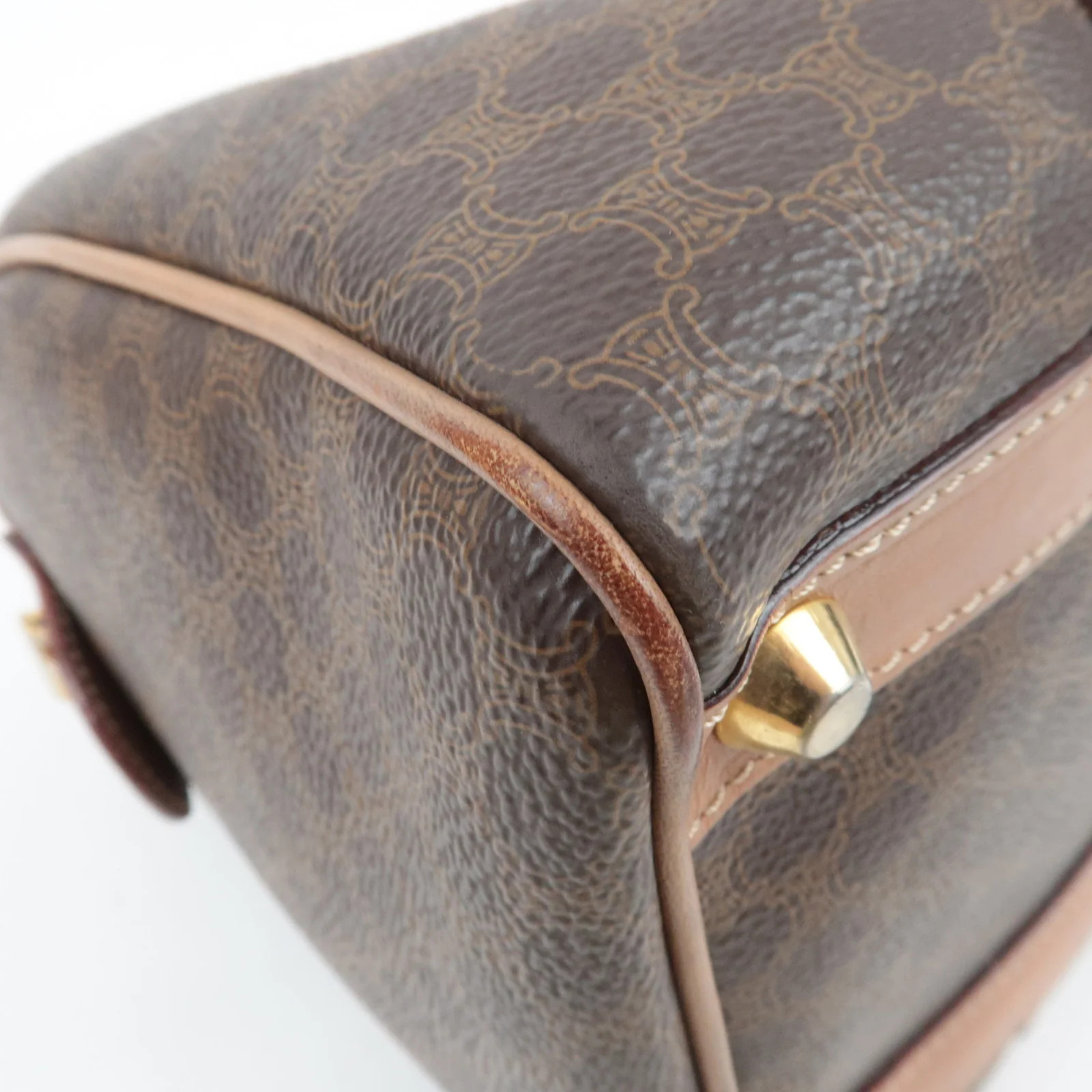 CELINE Macadam PVC Leather Handbag Brown Gold HDW Authentic