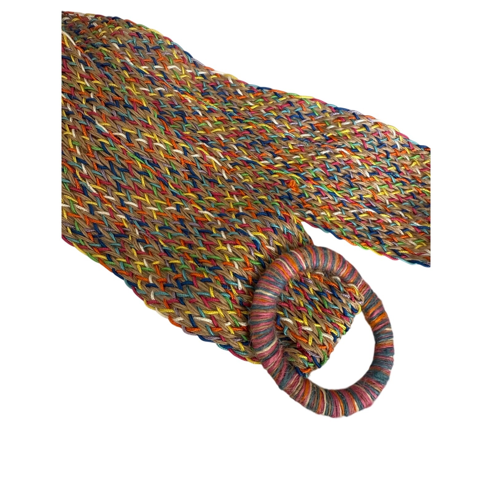 Vintage Rainbow Woven Ring Belt Boho Coastal Resort Style
