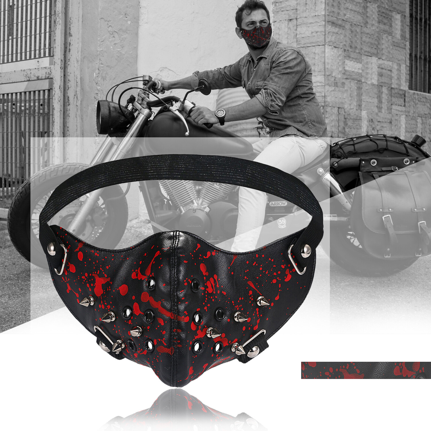 Punk Leather Spike Mask Gothic Rivet Biker Motorcycle Mask Half Face Sports Mask