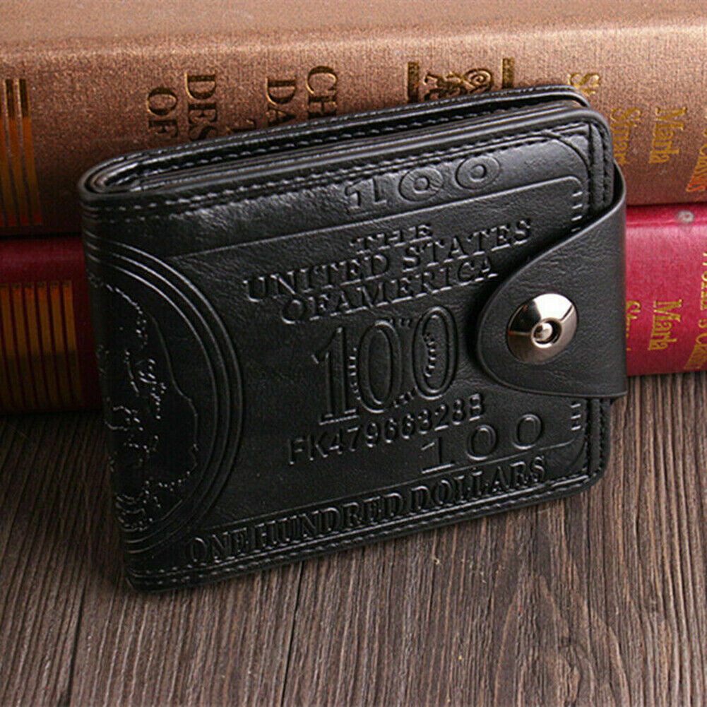 Men’s US 100 Dollar Bill Leather Bifold Card Photo Holder Wallet Purse Handbag