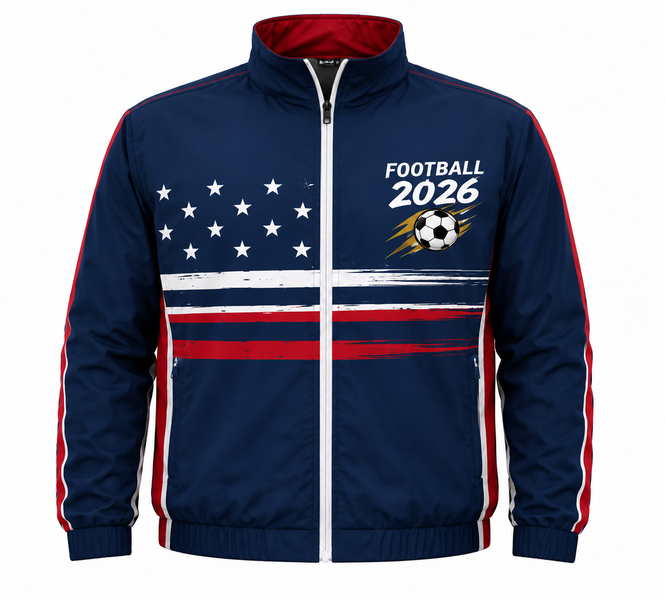 Men’s Bomber Biker Football 2026 World Soccer Mega Event Blue Nylon Track Jacket