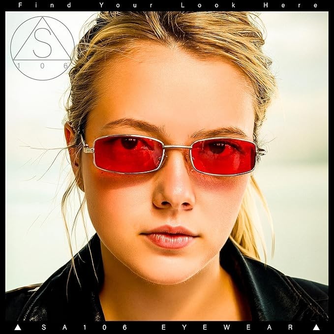 SA106 Snug Fit Small Mens Rectangular Metal Rim Classic Color Lens Sunglasses